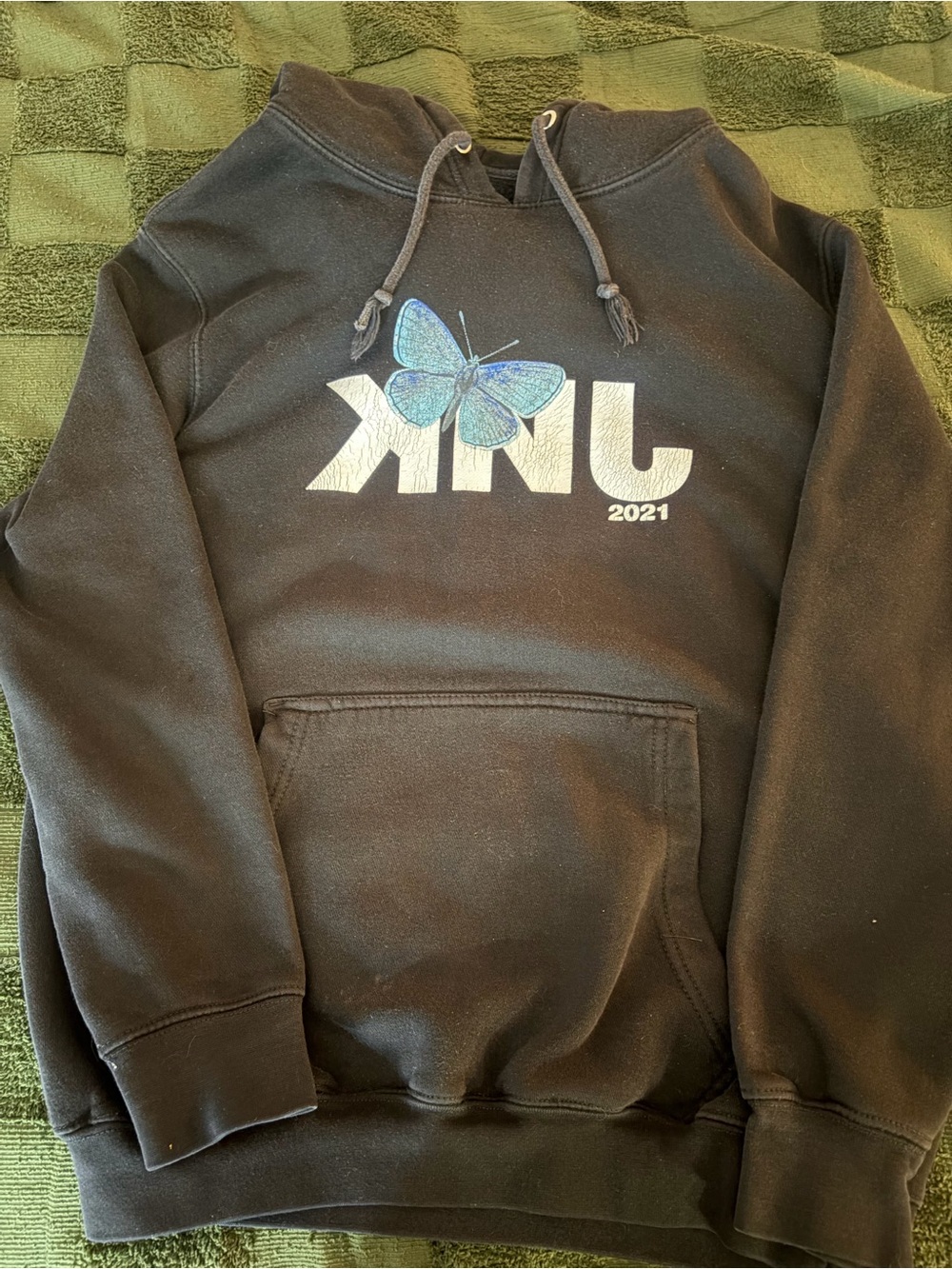 KNJ Black Graphic Hoodie with Blue Butterfly - 2021 Design